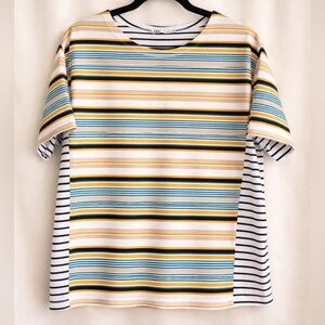 ZARA Mixed Stripe Tee Size L Colorblock Striped Top Mustard Teal Black White